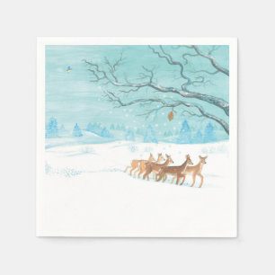 Guardanapo De Papel Roe Deer na floresta de inverno coberta de neve