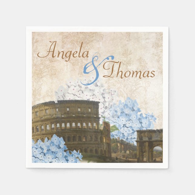 Guardanapo De Papel Roma Antiga Hydrangea Blue Casamento Napkins (Frente)
