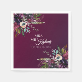 Guardanapo De Papel Romantic Burgundy Floral Sr. & Sra. Wedding