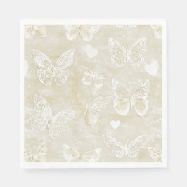 Guardanapo De Papel Romantic Cream Ivory Butterflies Hearts Wedding