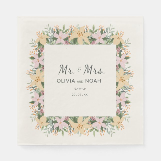 Guardanapo De Papel Romantic Floral Mr and Mrs Wedding (Frente)