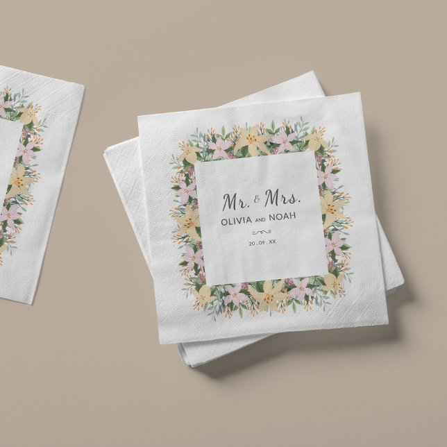 Guardanapo De Papel Romantic Floral Mr and Mrs Wedding (Criador carregado)