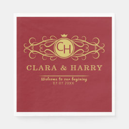 Guardanapo De Papel Romantic gold red elegant calligraphy wedding 