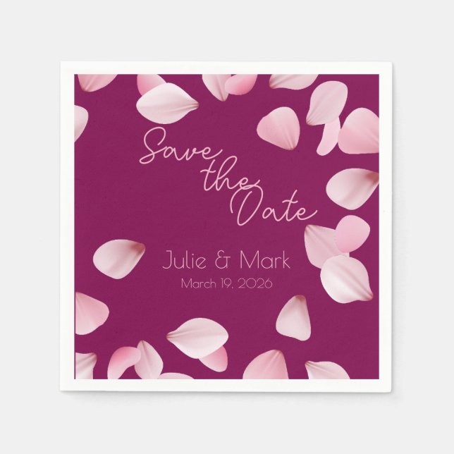 Guardanapo De Papel Romantic Pink Petals Save the Date Wedding  (Frente)