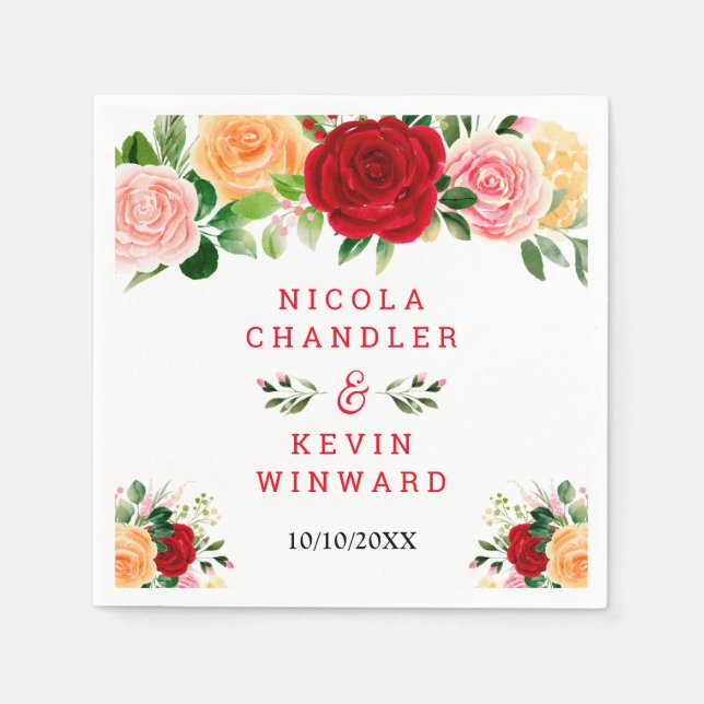 Guardanapo De Papel Romantic Red and Orange Roses (Frente)