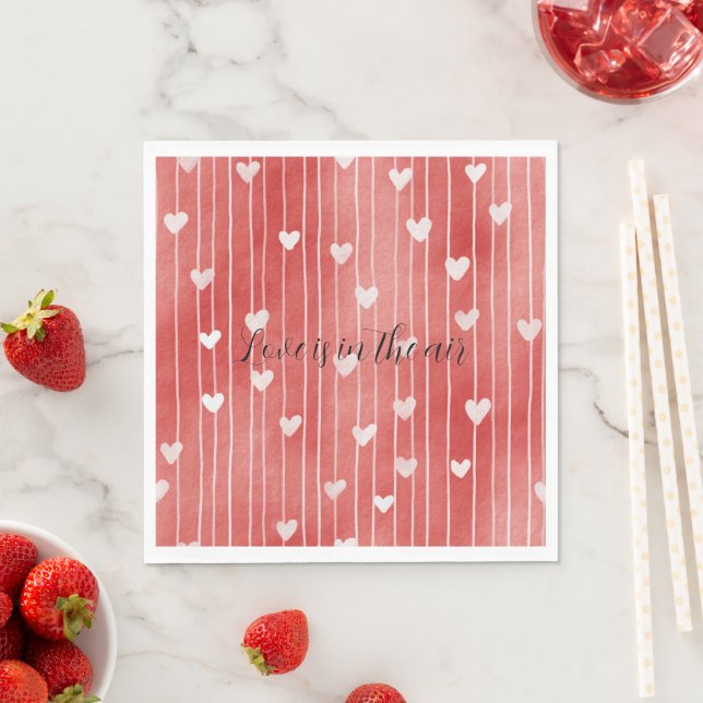 Guardanapo De Papel Romantic Red White Stripes Hearts Love (Insitu)