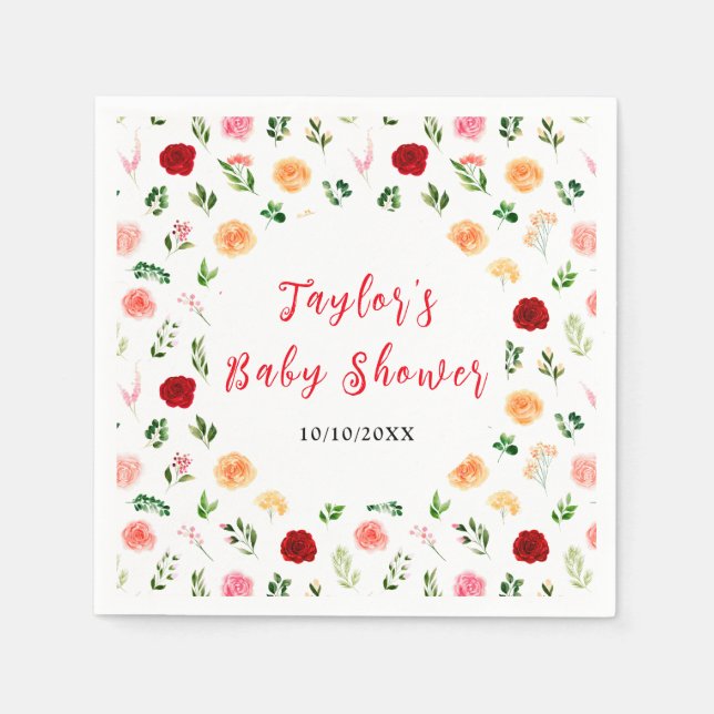 Guardanapo De Papel Romantic Roses Floral Baby Shower (Frente)