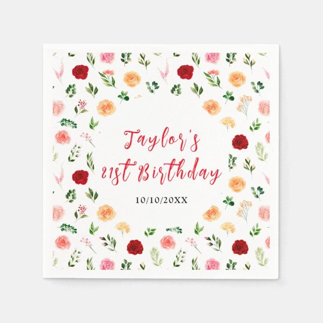 Guardanapo De Papel Romantic Roses Floral Birthday (Frente)