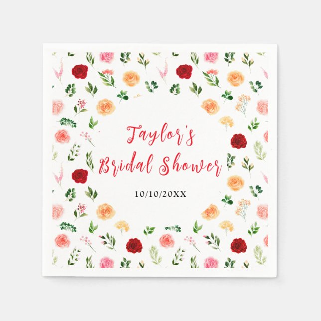 Guardanapo De Papel Romantic Roses Floral Bridal Shower (Frente)