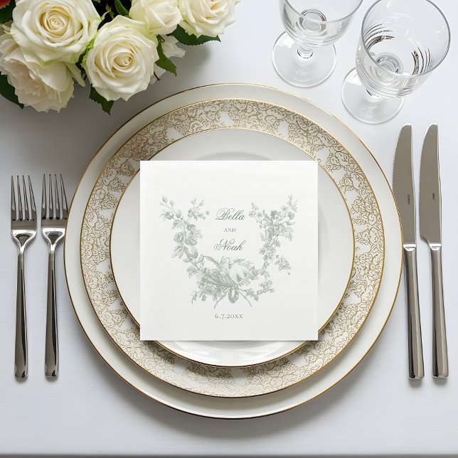 Guardanapo De Papel Romantic Sage Floral Wreath w/Lovebirds Wedding (Criador carregado)