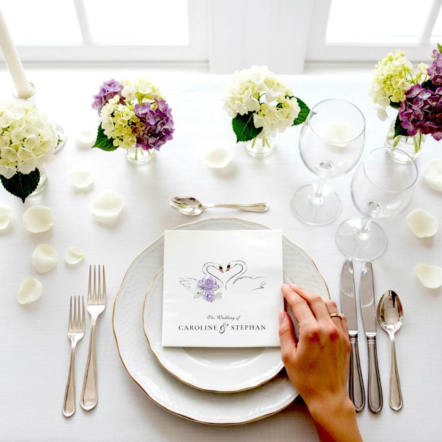 Guardanapo De Papel Romantic Swan Couple Floral Wedding Reception (Criador carregado)