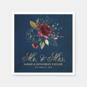 Guardanapo De Papel Romântica Aquarela Burgundy Marinho Vermelho Flora