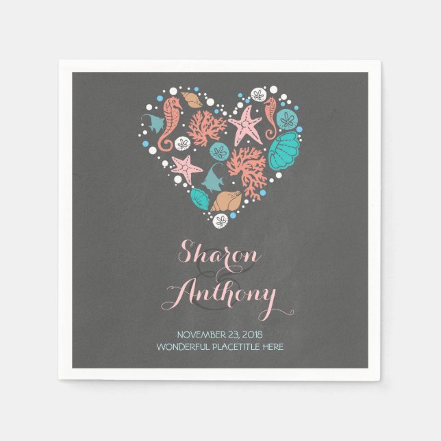 Guardanapo De Papel Romântica Beach Heart Weding Paper Napkins (Frente)