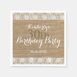 Guardanapo De Papel Romântica Lace Burlap aniversário de 30 anos Paper