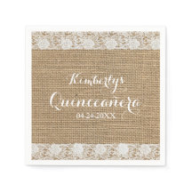 Romântica Lace e burlap Quinceañera Paper Napkins