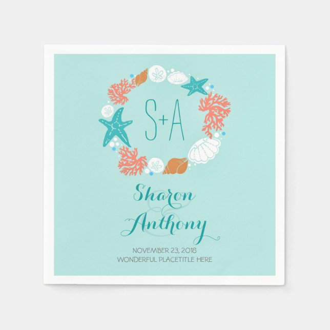 Guardanapo De Papel Romântica Praia Tesouros Papel de Casamento Napkin (Frente)