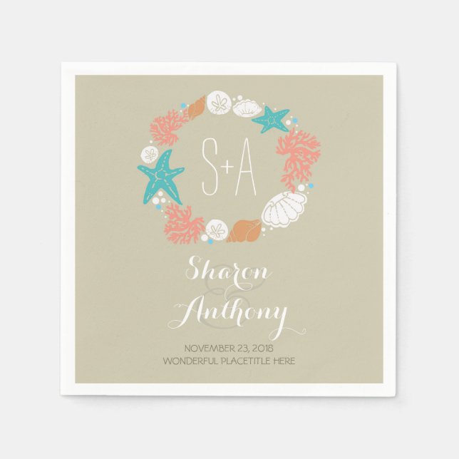 Guardanapo De Papel Romântica Praia Tesouros Papel de Casamento Napkin (Frente)