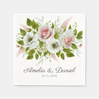 Guardanapo De Papel Romântica Rosas de Aquarela Floral Casamento Napki
