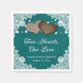 Guardanapo De Papel Romântica Rustic Burlap e Lace Teal Weds