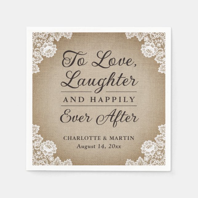Guardanapo De Papel Romântica Rustic Burlap e Lace Wedkins (Frente)