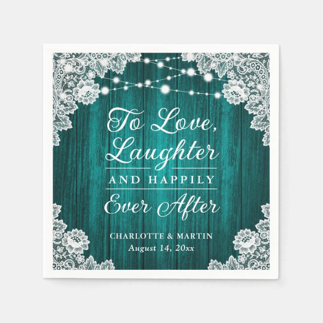 Guardanapo De Papel Romântica Rustic Wood Lace Teal Wedkins (Frente)