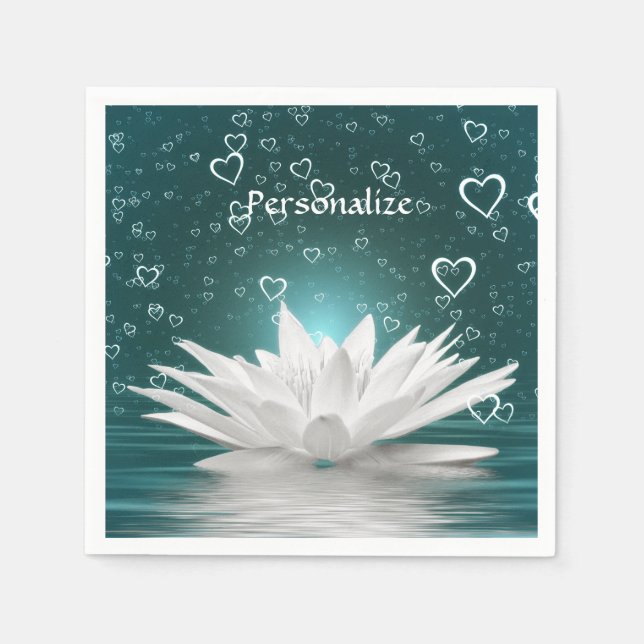 Guardanapo De Papel Romântica Zen White Lotus & Hearts Personalize (Frente)