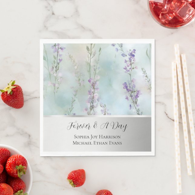 Guardanapo De Papel Românticas Lindas Flores Lavanda Prata Casamento  (Insitu)