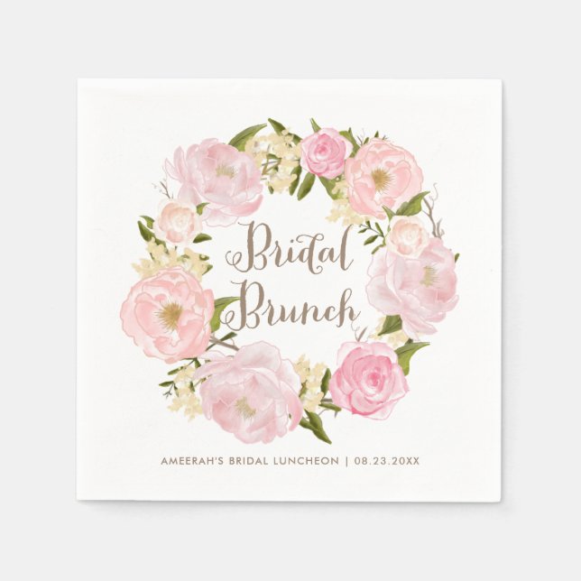 Guardanapo De Papel Romântico Blush Peonies Wreath Bridal Brunch (Frente)