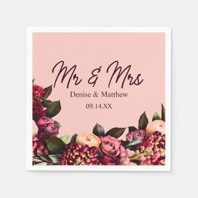 Guardanapo De Papel Romântico crisântemo em cor-de-rosa (Frente)