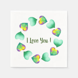 Guardanapo De Papel Romântico Cute Aquarela Verde Dia dos Namorados   