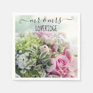 Guardanapo De Papel Romântico Sr. Casamento Floral da Sra. Pink Rose