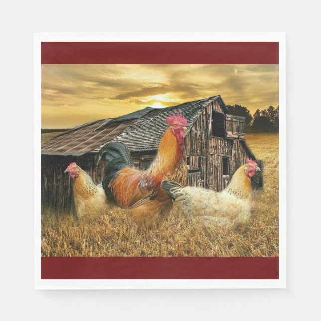 Guardanapo De Papel Rooster Hens Russo Barn Coop (Frente)