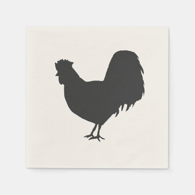 Guardanapo De Papel Rooster Silhouette Barnyard Party Paper Napkin (Frente)