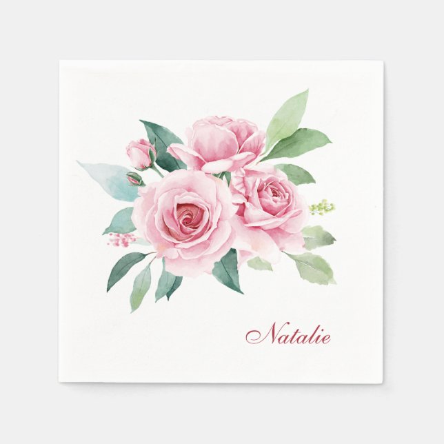 Guardanapo De Papel Rosa Aquarela Rosa Personalizada (Frente)