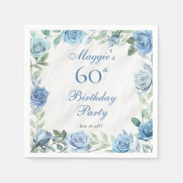 Guardanapo De Papel Rosa azul Elegante Frame Floral 60ª Festa de anive