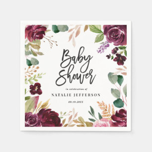 Guardanapo De Papel Rosa, Borgonha, + aguarela do figo floral e