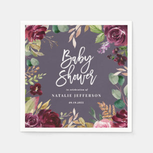 Guardanapo De Papel Rosa, Borgonha, + aguarela do figo floral e