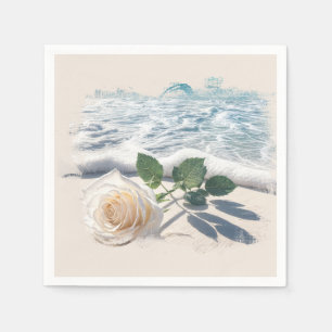 Guardanapo De Papel Rosa Branca na Areia da Praia