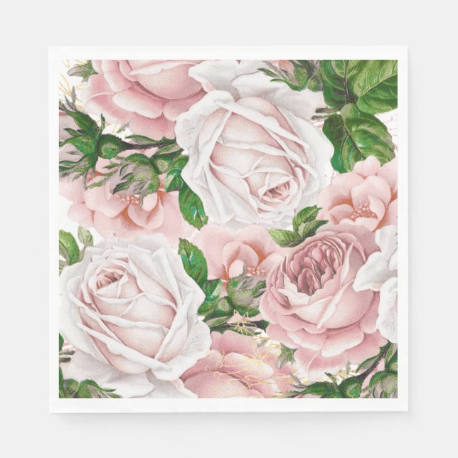 Guardanapo De Papel Rosa Corado Floral Vintage Verdejante (Frente)