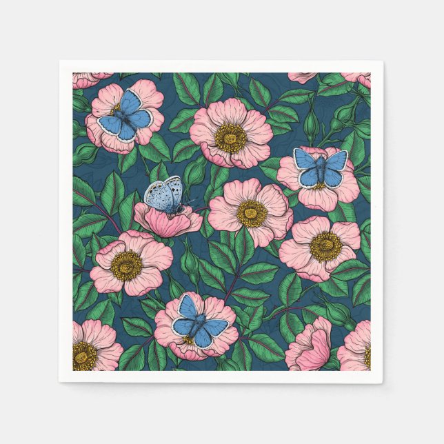 Guardanapo De Papel Rosa de cães e borboletas (Frente)