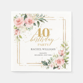 Guardanapo De Papel Rosa de cor d'água branca aniversário de 40 anos