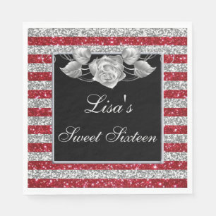 Guardanapo De Papel Rosa de Prata Vermelha Elegante Doce 16