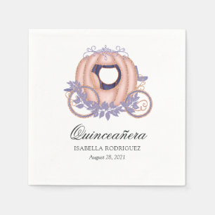 Guardanapo De Papel Rosa Dourada e Lilac Glitter Princesa Quinceañera