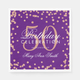 Guardanapo De Papel Rosa Dourado 50º Aniversário Glitter Confetti Roxo