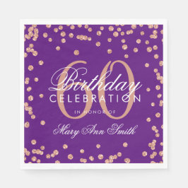 Guardanapo De Papel Rosa Dourado 60º Aniversário Glitter Confetti Roxo