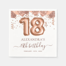 Guardanapo De Papel Rosa Dourado Balões 18ª Festa de aniversário
