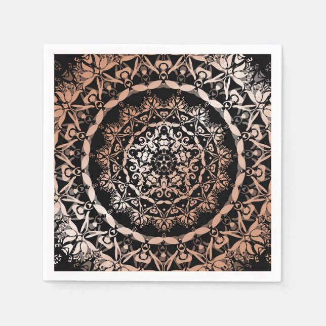 Guardanapo De Papel Rosa Dourado Black Floral Mandala (Frente)