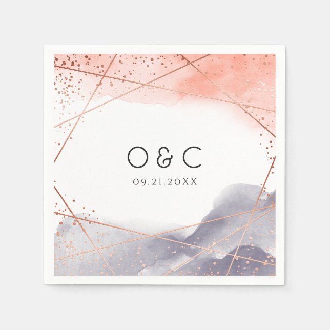 Guardanapo De Papel Rosa Dourado casamento Geométrico Dawn Watercolor (Frente)