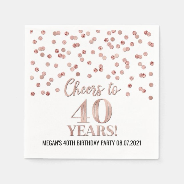 Guardanapo De Papel Rosa Dourado Confetti Saúde aos 40 anos de anivers (Frente)