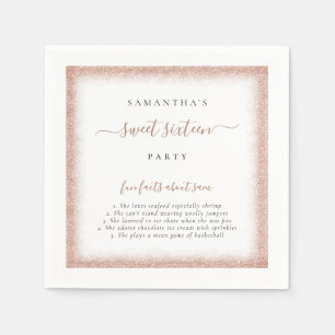 Guardanapo De Papel Rosa Dourado Glitter Facts Name Doce 16 Party